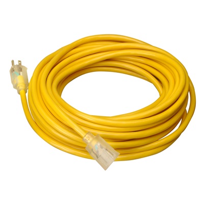Coleman Cable Cci 02588 Yellow Polyvinyl Chloride Jacket Sjtw Extension Cord For Power Equipment, 12 Awg, 50 Ft   COL02588