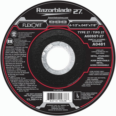 Flexovit Razorblade 27 A0481 60-Grit Alo2 Type 27 Thin Depressed Center ...