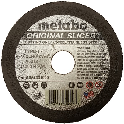 Metabo Choice Cuts Original Slicer 655331000 60-Grit Alo2 Type 1 Straight Cut-Off Wheel, 4-1/2 Inch X .040 Inch X 7/8 Inch 655331000 MET655331000