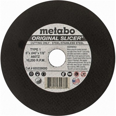Metabo Choice Cuts Original Slicer 655339000 60-Grit Alo2 Type 1 Straight Cut-Off Wheel, 6 Inch X 040 Inch X 7/8 Inch 655339000 MET655339000