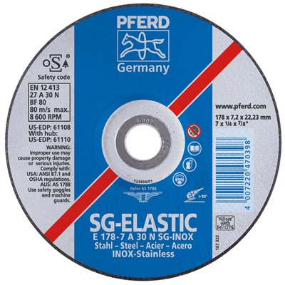 Pferd 61114 30-Grit Premium Alo2 Type 27 Depressed Center Reinforced Grinding Wheel, 4-1/2 Inch X 1/4 Inch X 5/8-11 61114 PFE61114