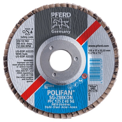 Pferd Polifan 62276 40-Grit Zirconia Alumina Type 27 Flat Flap Disc, 4-1/2 Inch X 3/4 Inch X 5/8-11 62276 PFE62276