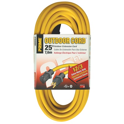 Prime Ec500825 Yellow Jacket Sjtw Single Plug Outdoor Extension Cord, 12 Awg, 25 Ft 025878802 PWCEC500825