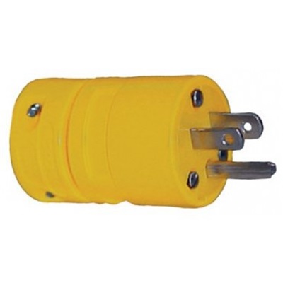 Woodhead Super-Safeway 1447 Yellow Rubber Straight Blade Heavy-Duty Industrial Male Plug, 2-Pole, 3-Wire Grounding, 125 Volt, 15 Amp 059900000 WDH1447
