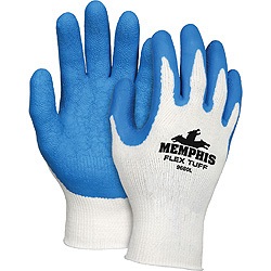 MEM9680L - Memphis+Gloves+Flextuff+9680+10+mil+Cotton%2fPolyester+Coated+Gloves%2c+Blue%2fWhite%2c+Large%2c+9.28+Inch+L%2c+Straight+Thumb