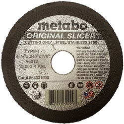 MET655331000 - Metabo+Choice+Cuts+Original+Slicer+655331000+60-Grit+AlO2+Type+1+Straight+Cut-Off+Wheel%2c+4-1%2f2+Inch+x+.040+Inch+x+7%2f8+Inch
