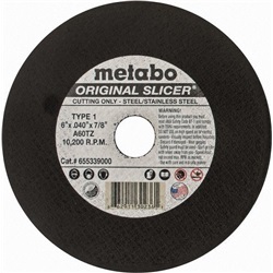 MET655339000 - Metabo+Choice+Cuts+Original+Slicer+655339000+60-Grit+AlO2+Type+1+Straight+Cut-Off+Wheel%2c+6+Inch+x+040+Inch+x+7%2f8+Inch