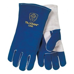 TIL1250L - Tillman%e2%84%a2+1250+Side+Split+Cowhide+Leather+and+Welted+Fingers+Uncarded+Welding+Gloves%2c+Blue%2fPearl+Gray%2c+Large%2c+14+Inch+L