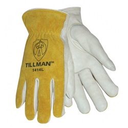 TIL1414L - Tillman%e2%84%a2+1414+Top-Grain+Cowhide+Palm+and+Split+Cowhide+Leather+Back+Drivers+Gloves%2c+Pearl%2fBourbon+Brown%2c+Large%2c+Keystone+Thumb